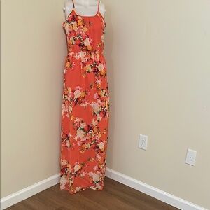 Orange Sleeveless Spaghetti Strap Maxi Sundress